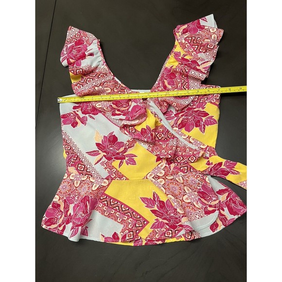 Sofia Jeans by Sofia Vergara floral wrap top blouse medium pink multi - Picture 9 of 12
